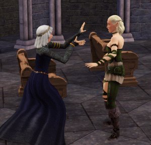 A Jacoban Priest cast's Watcher's Touch on another Sim in Medieval